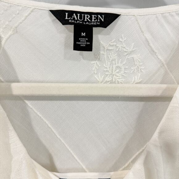 Lauren Ralph Lauren Patchwork Tulle Gauze Blouse Ivory Lined Tank Size M - Picture 3 of 5